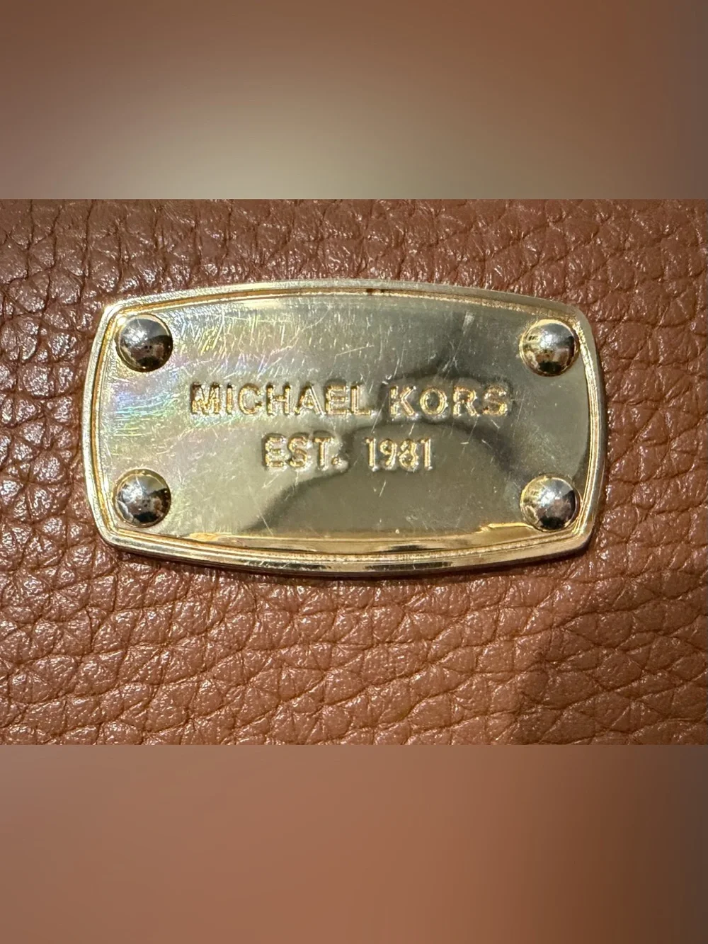 Michael Kors Brown Pebbled Leather Zip-Around Wallet with Gold Plate